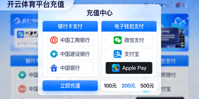 开云体育平台充值界面截图，展示多种支付方式选择，包括银行卡和电子钱包